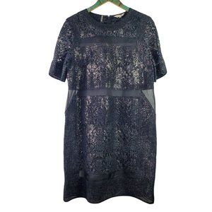 Rebecca Taylor SILK Floral Metallic Sheer LBD Dress OVERLAY Sz 8, MSRP 525